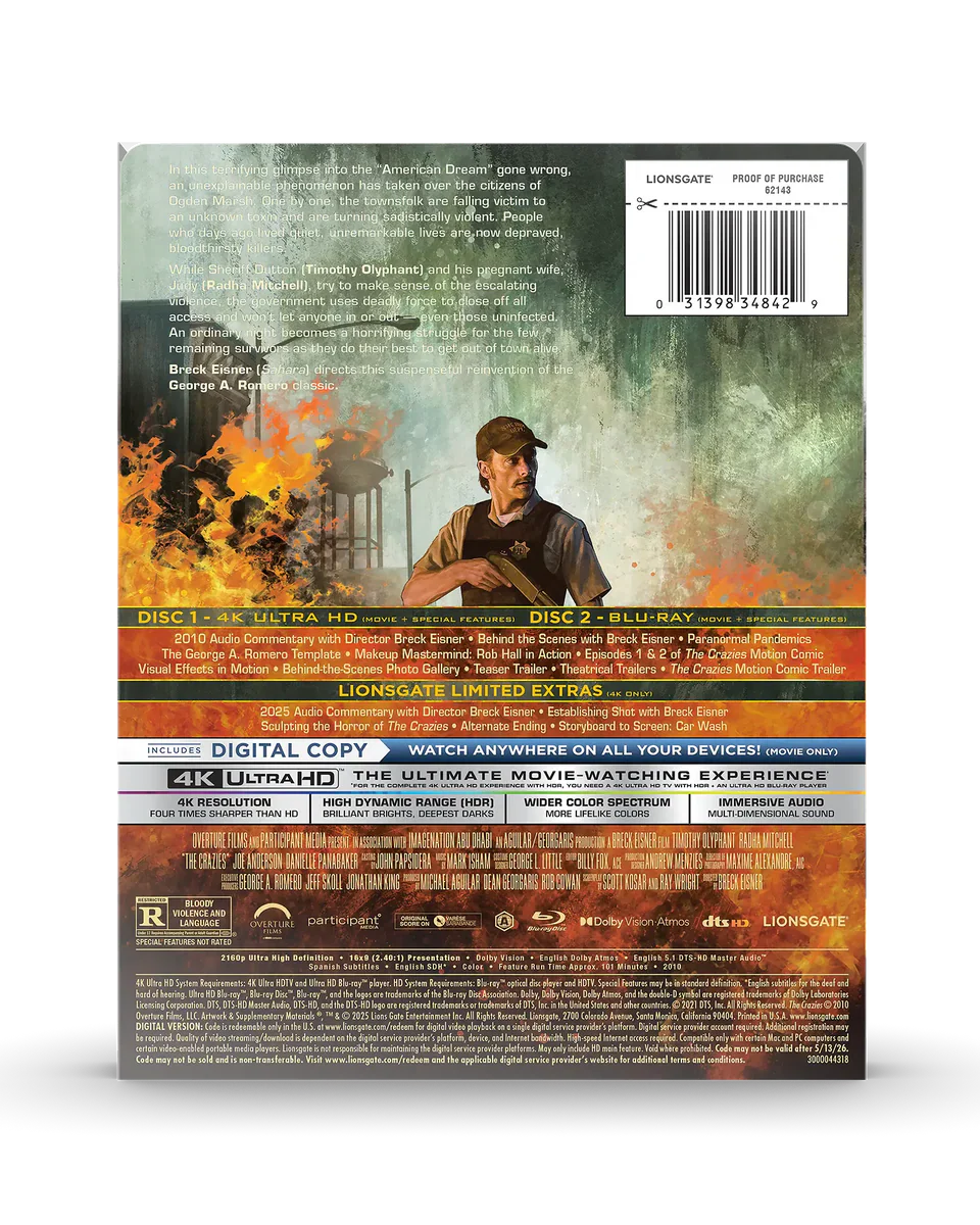 The Crazies - 15th Anniversary Limited Edition Steelbook (4K Ultra HD + Blu-ray + Digital)